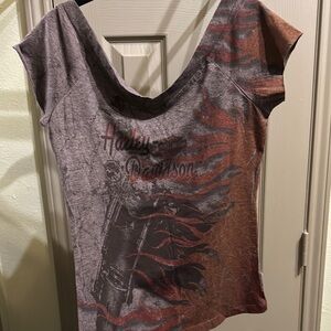 Harley Davidson short sleeve v neck blouse flame motorcycle